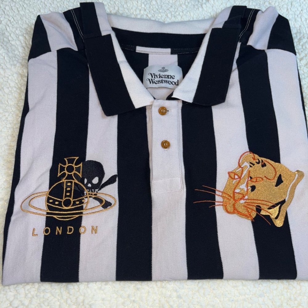 Vivienne Westwood Orb-embroidered Striped Polo Shirt Size L - Picture 3 of 7